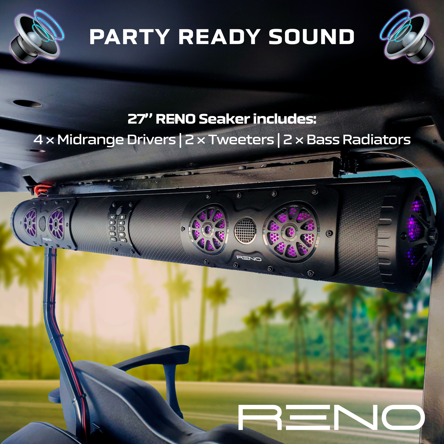 RENO Core 27" Bluetooth Waterproof Golf Cart Speaker. Direct Connect.